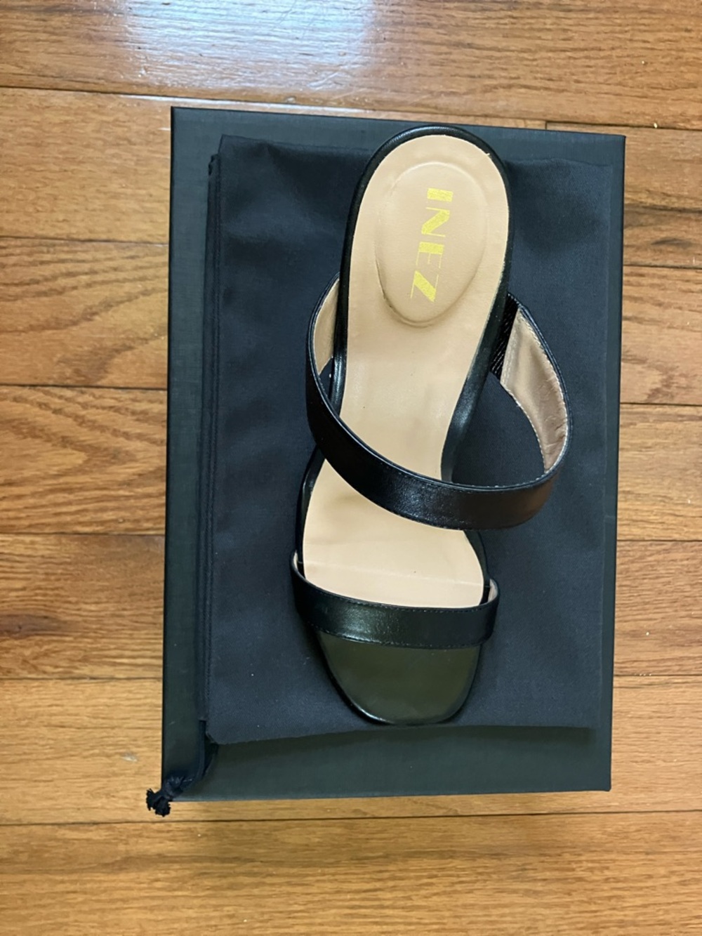 INEZ Black Leather Double-Strap Heeled Sandals - Picture 6 of 8